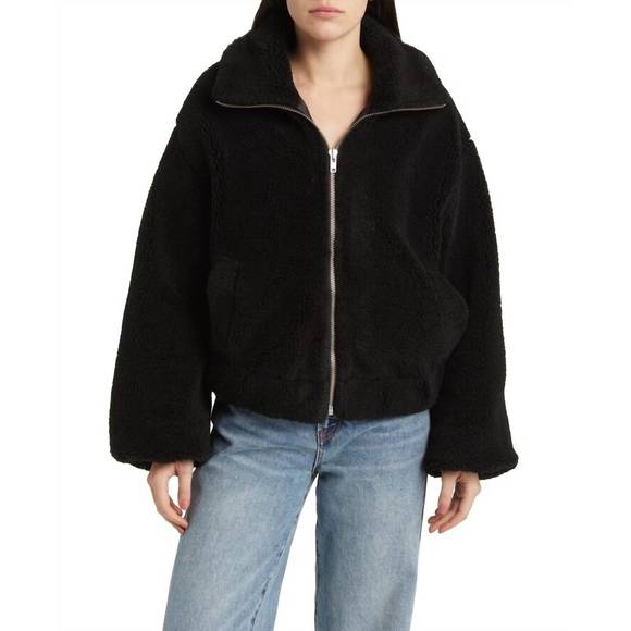 NEW FREE PEOPLE get cozy teddy jacket in black - Picture 1 of 5